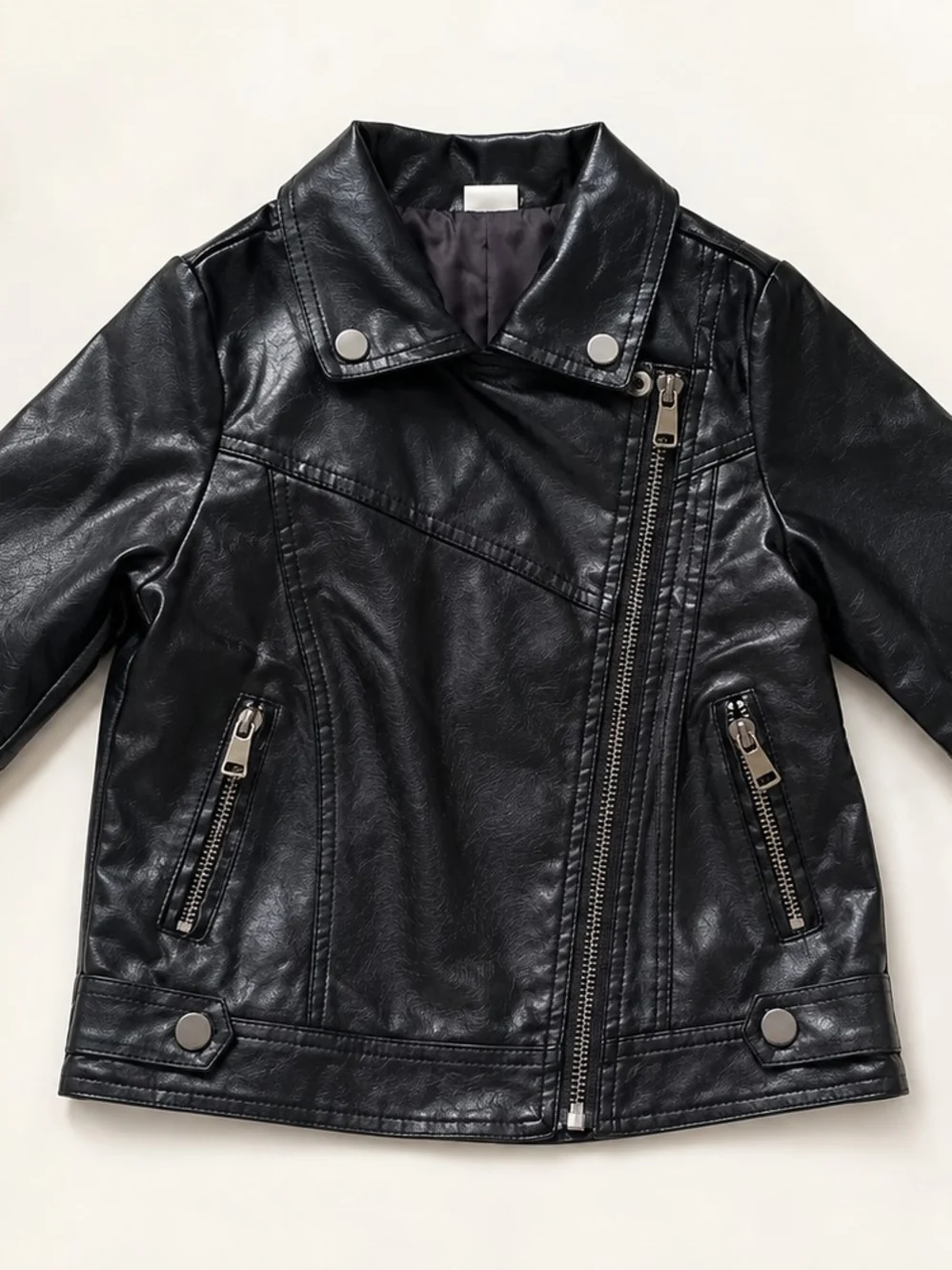 BOUTIQUE BOYS BLACK FAUX LEATHER BIKER MOTORCYCLE JACKET SZ 4T